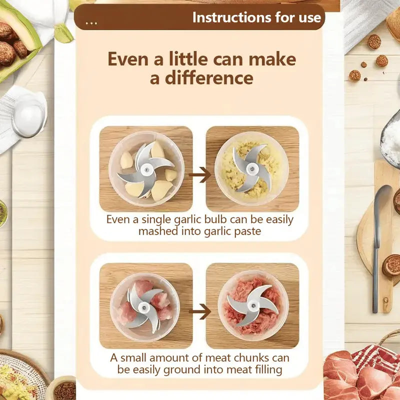 ChopEase™ | Mini Knoblauch-Zerkleinerer — Hackt Fleisch, Nüsse & Gewürze mühelos
