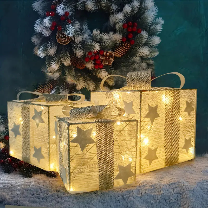 GlowBox™ | Weihnachtsgeschenkboxen GlowBox | 3er-Pack | LED-Beleuchtung | Batteriebetrieben