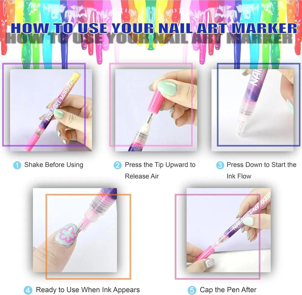 NailSketch™ | 12 Farben Nagelkunst-Stifte — Acryl-Nageldesign-Set mit feiner Spitze