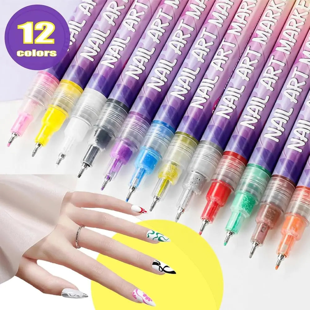 NailSketch™ | 12 Farben Nagelkunst-Stifte — Acryl-Nageldesign-Set mit feiner Spitze