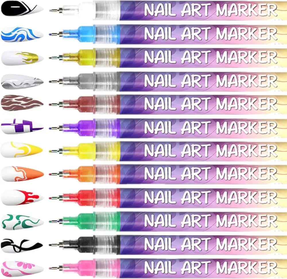 NailSketch™ | 12 Farben Nagelkunst-Stifte — Acryl-Nageldesign-Set mit feiner Spitze