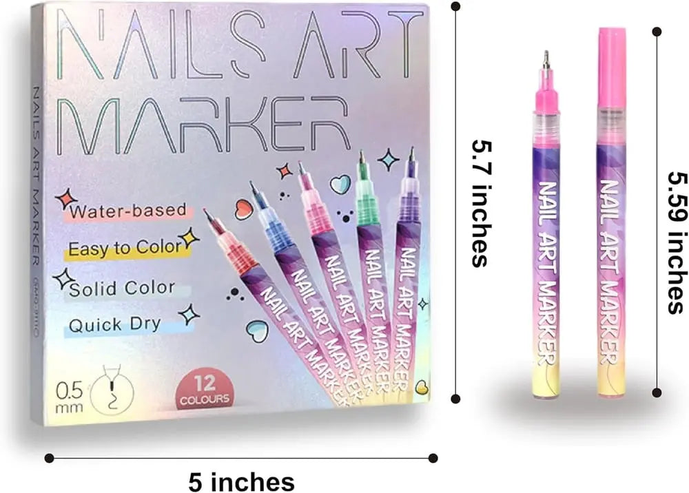 NailSketch™ | 12 Farben Nagelkunst-Stifte — Acryl-Nageldesign-Set mit feiner Spitze