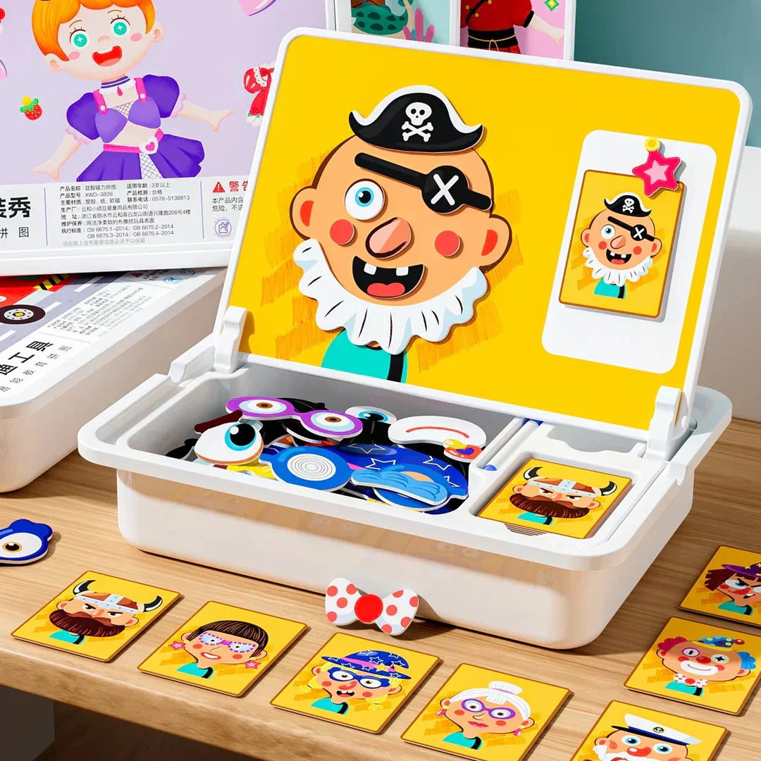 MagFace™ | Magnetisches Puzzle Gesichter-Anziehspiel Reisespiel Doppelseitiges Vorschulerziehungs-Lernspielzeug für Kinder