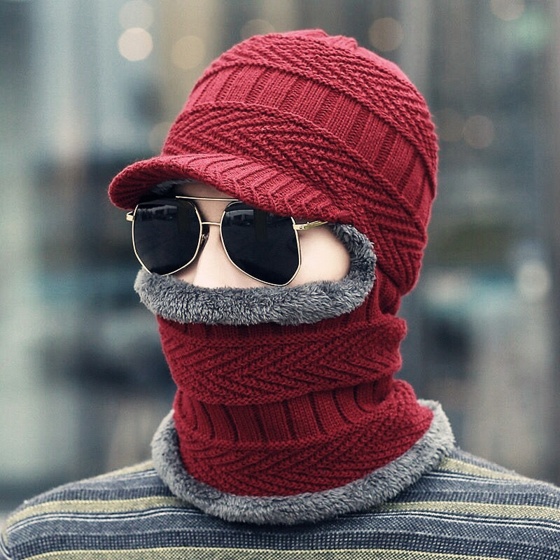 CozyMask™ | 2-in-1-Strickmütze mit Halswärmer für den Winter | Dickes Jacquardgewebe | Winddicht und kälteabweisend