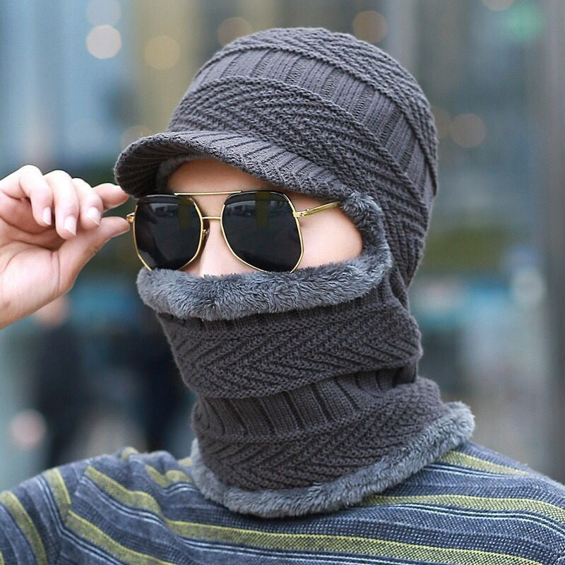CozyMask™ | 2-in-1-Strickmütze mit Halswärmer für den Winter | Dickes Jacquardgewebe | Winddicht und kälteabweisend