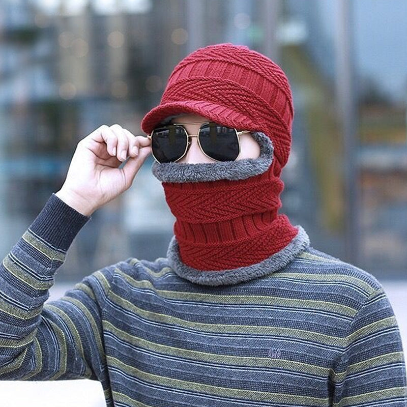CozyMask™ | 2-in-1-Strickmütze mit Halswärmer für den Winter | Dickes Jacquardgewebe | Winddicht und kälteabweisend