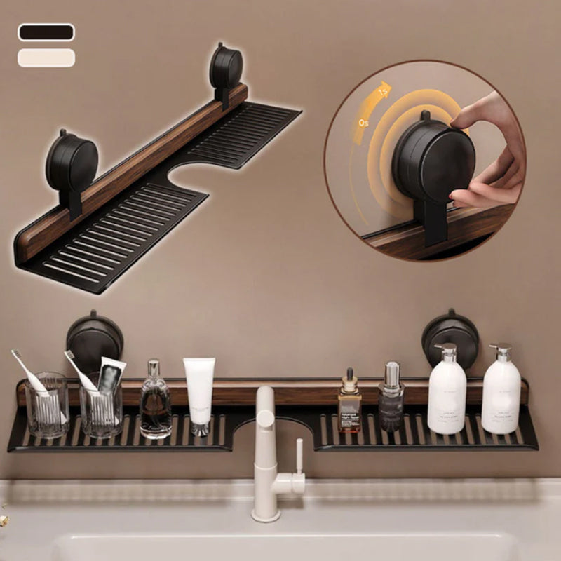 WalnutEase™ | Badezimmerablage mit Saugnapf aus Nussbaumholz