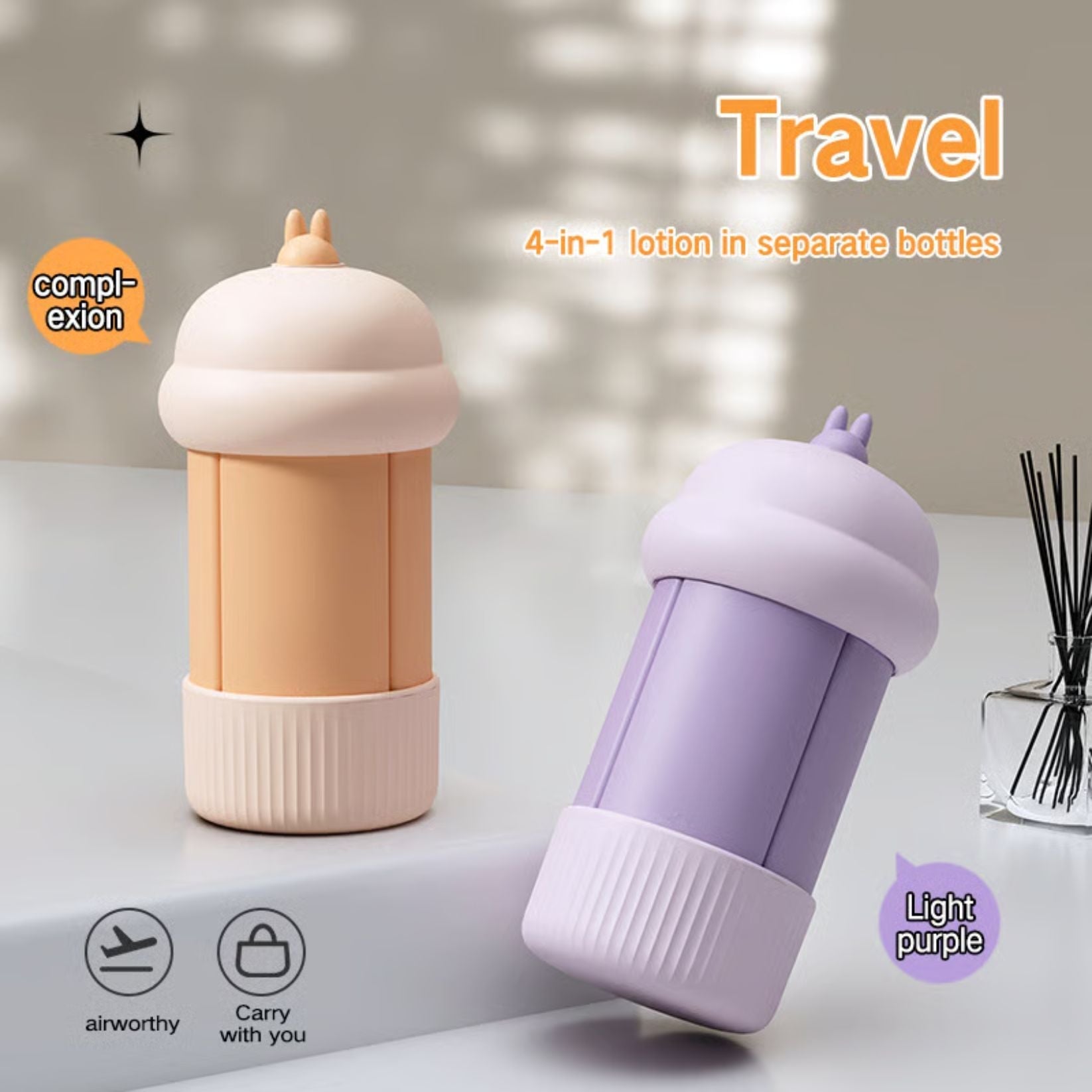 50% RABATT | 4-1 VoyliGo™ | Reise-Flaschen-Set – 4 auslaufsichere 60-ml Flaschen für Shampoo, Lotion & Co.