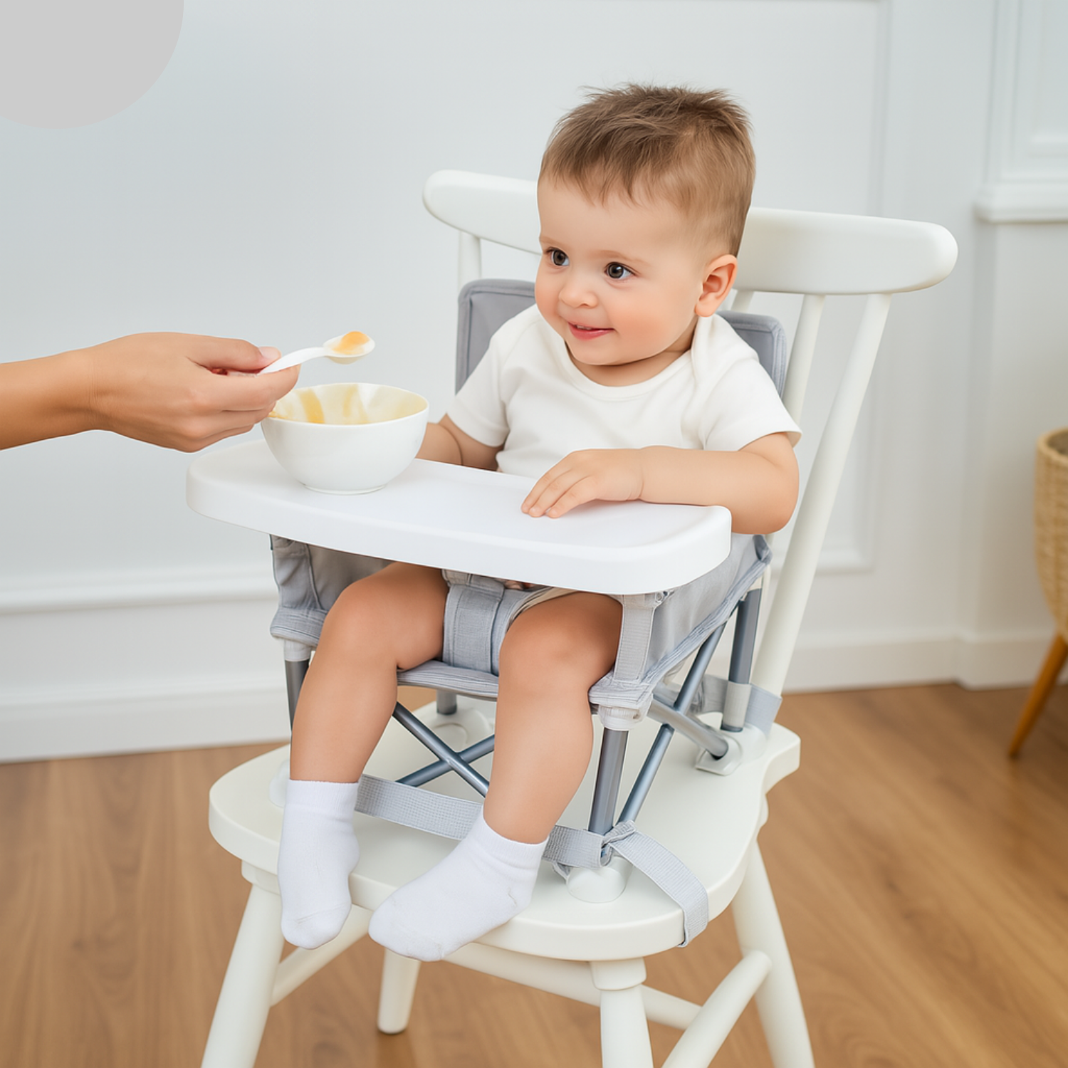 HuggleSeat™ | Tragbarer Kinderhochstuhl für Zuhause & unterwegs