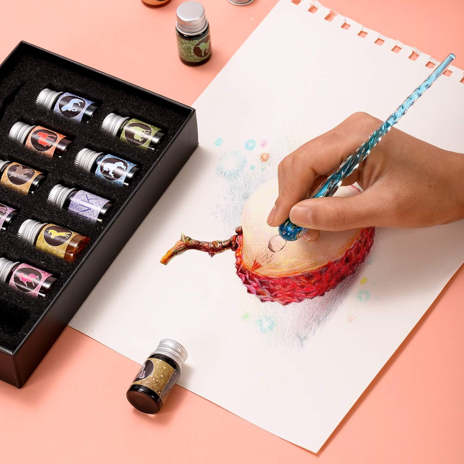 PrismWriter™ | Handgefertigtes Kristall-Kalligraphie-Bleistift- und Farbset