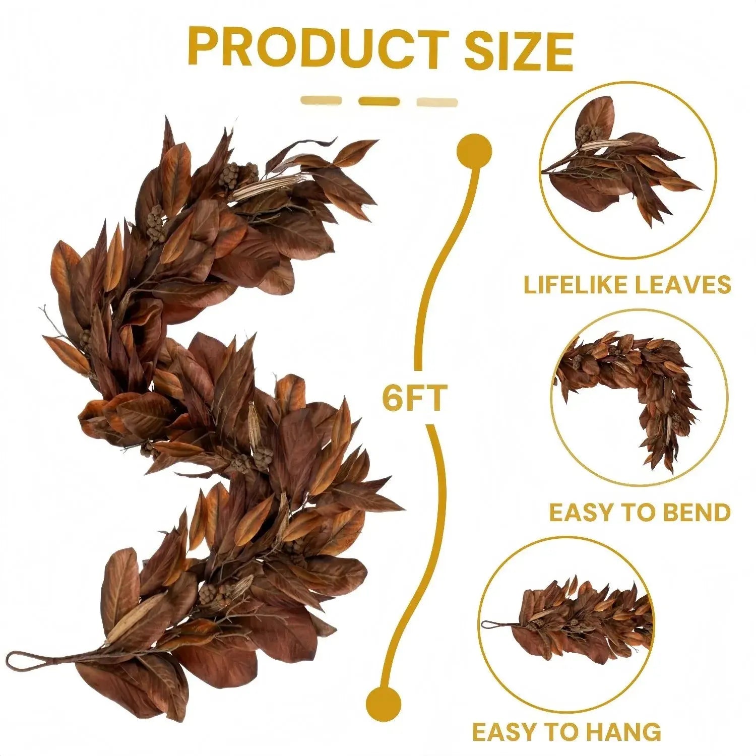 Magnoliengirlande™ |  Realistische Herbstdekoration für Innenräume und überdachte Außenbereiche
