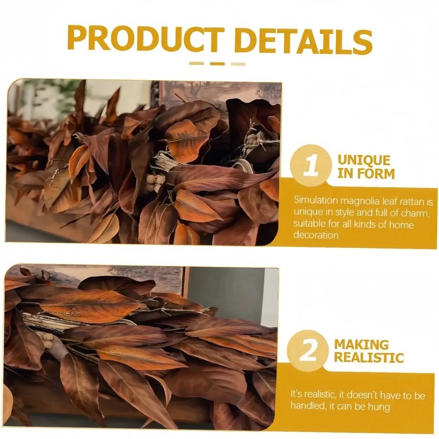 Magnoliengirlande™ |  Realistische Herbstdekoration für Innenräume und überdachte Außenbereiche