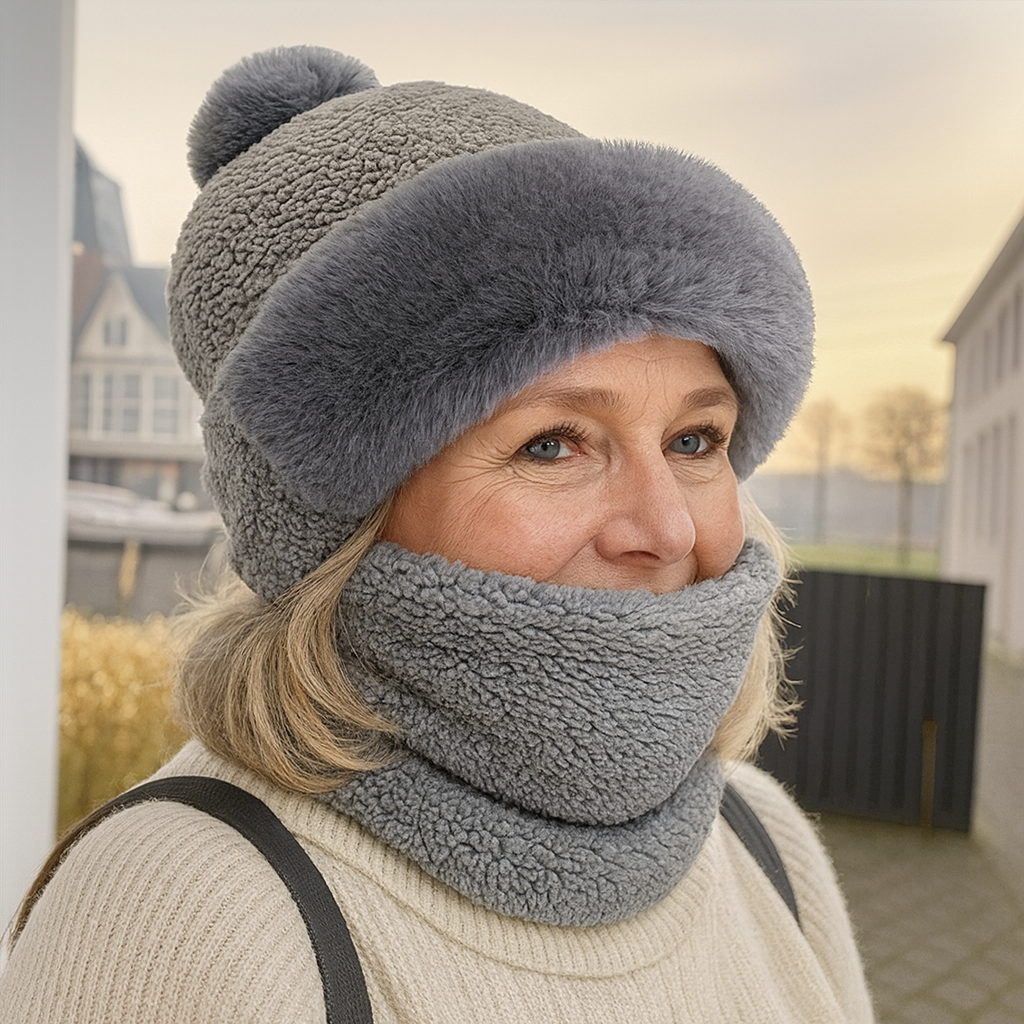 WinterLuxe™ | Winterfleece Mütze & Schal Set | Weich & Warm | Mit Pompon | Für Damen