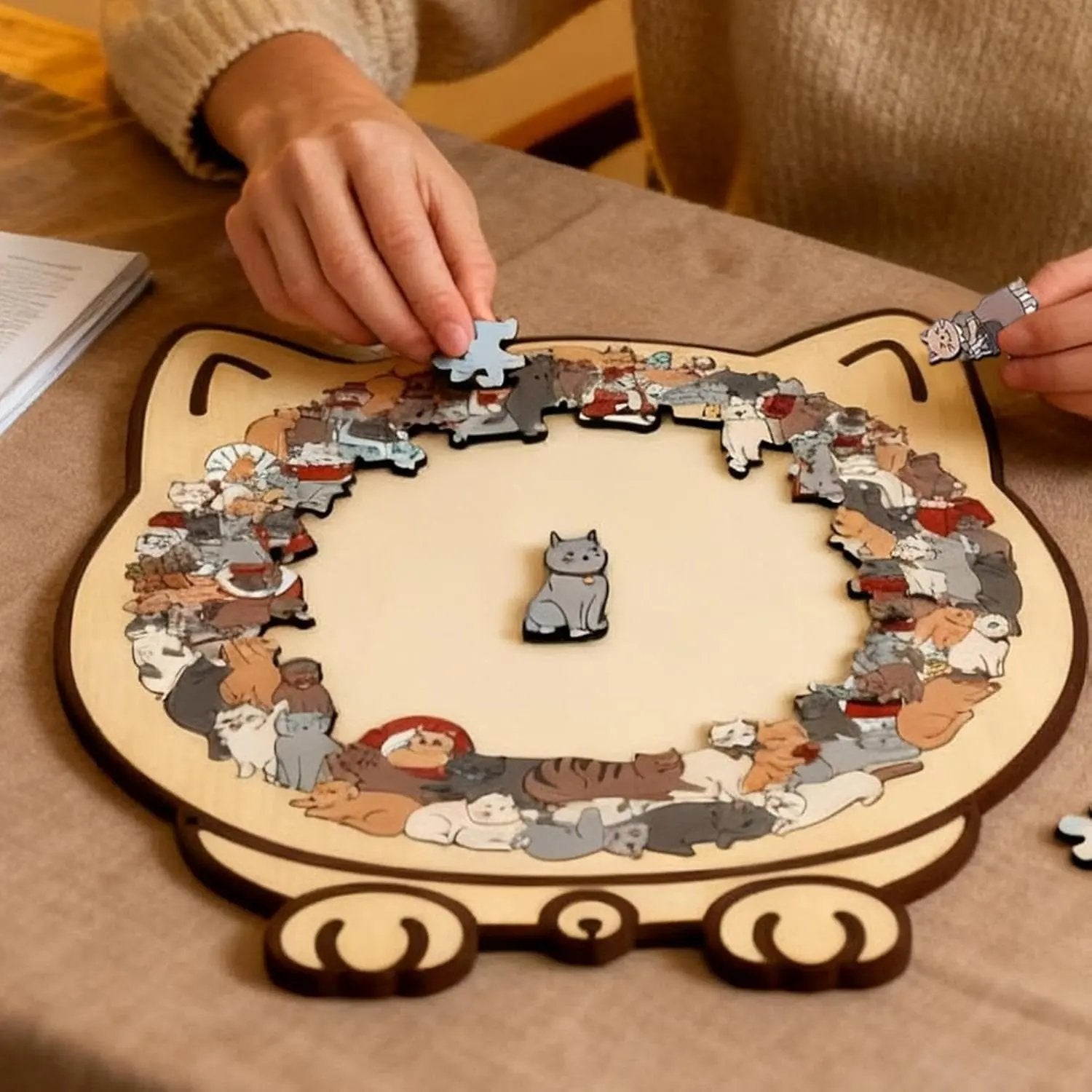Purrzle™ | Holzpuzzle Katze 135 Teile — Kunst, Ruhe & Stil vereint in einem Set
