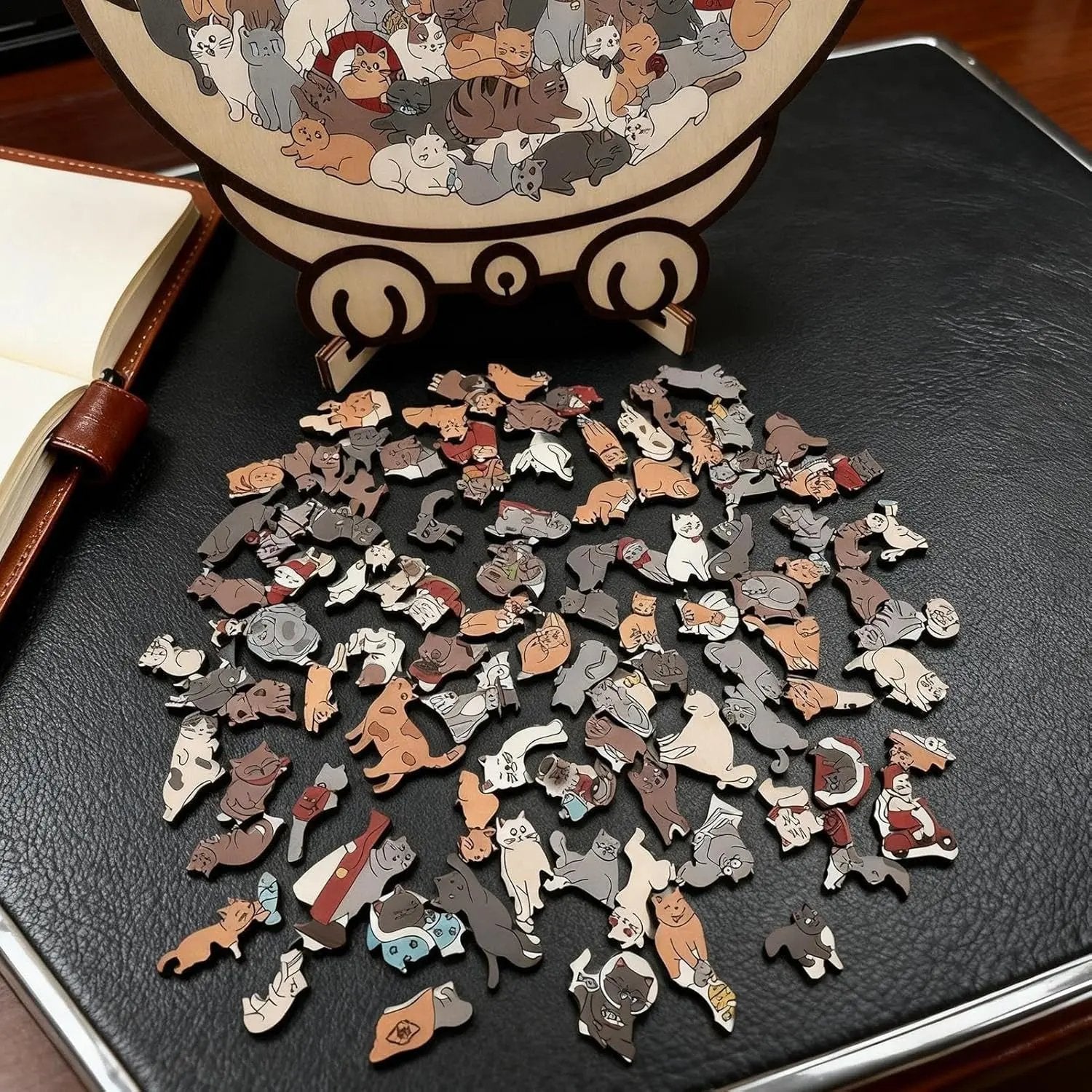 Purrzle™ | Holzpuzzle Katze 135 Teile — Kunst, Ruhe & Stil vereint in einem Set