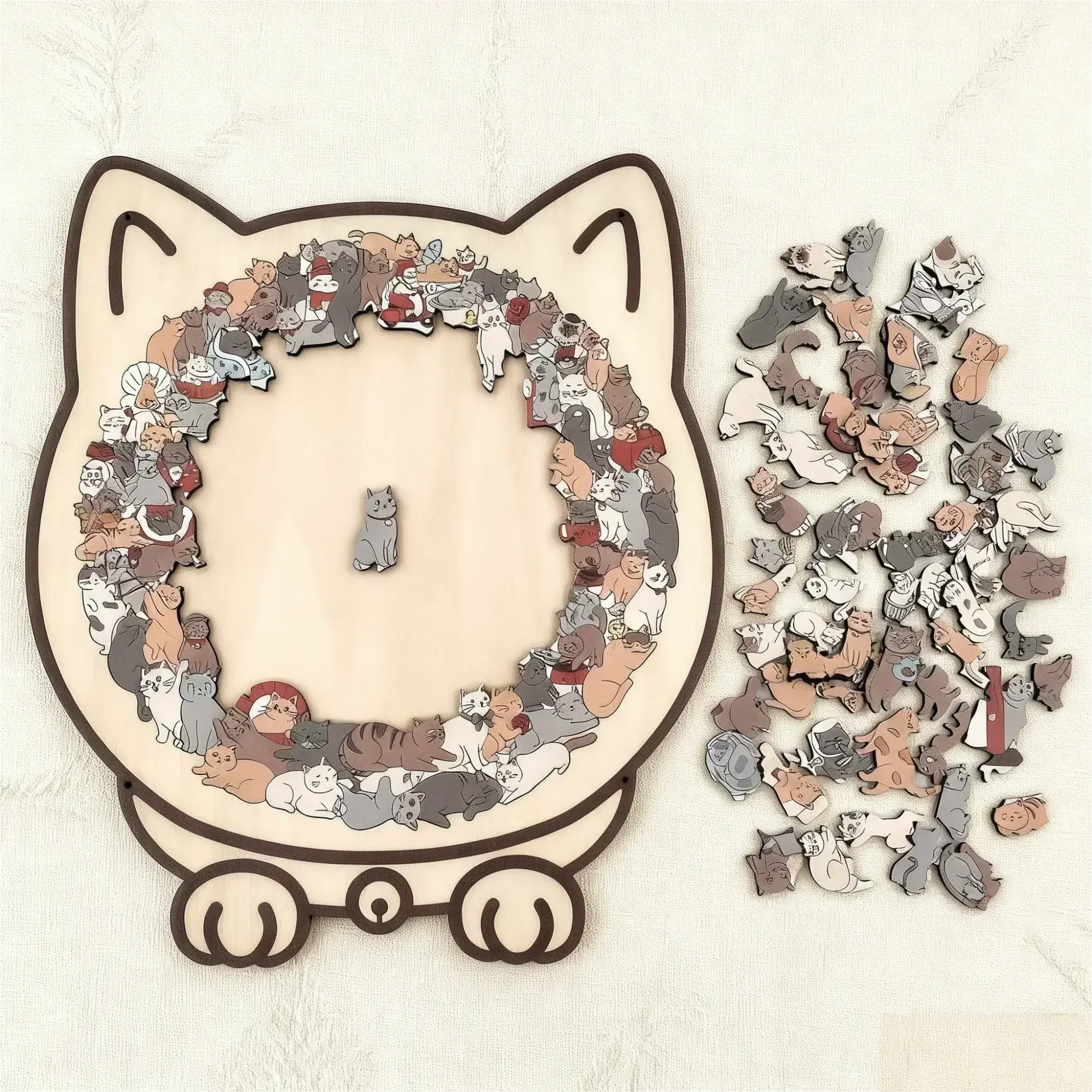 Purrzle™ | Holzpuzzle Katze 135 Teile — Kunst, Ruhe & Stil vereint in einem Set