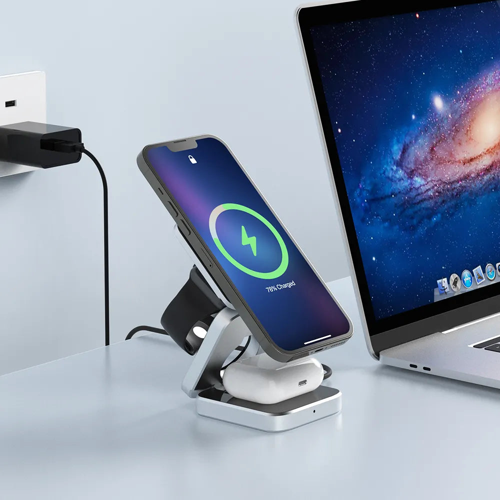Movina Rostami ChargeFold™ | 3-in-1 Drahtlose Ladestation – Smartphone, Smartwatch un ...