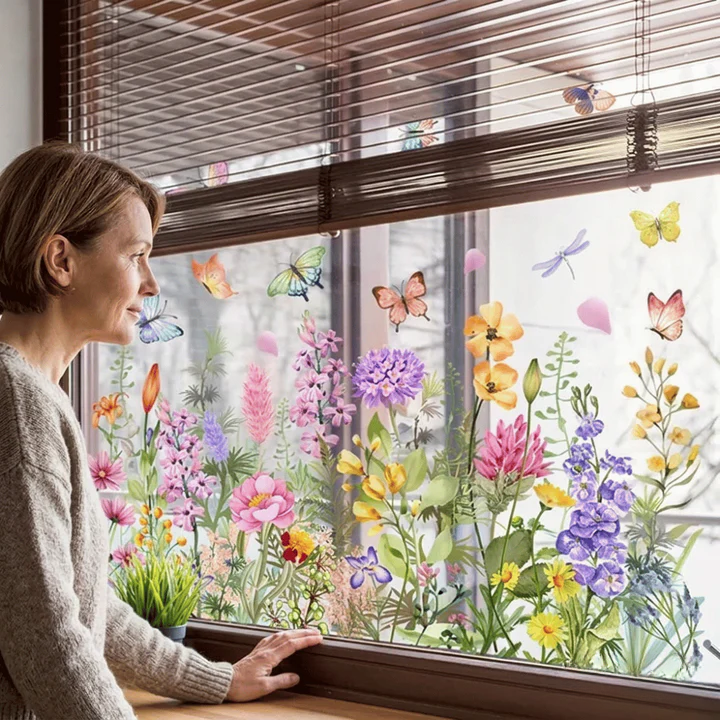 Fensteraufkleber mit Blumen- und Schmetterlingsdesign, 30x60 cm | PVC ...