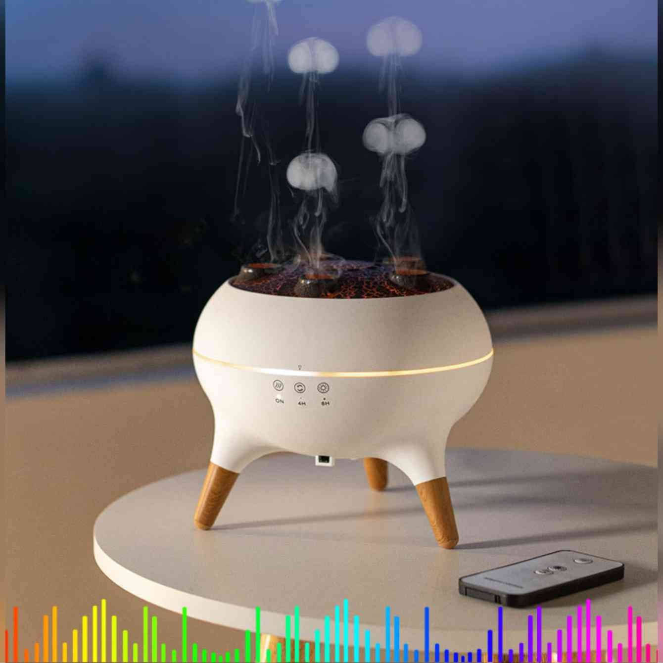 Flamora™ | Quallen-Diffusor | Flammenlicht, Aromanebel & stilvolles Holzdesign
