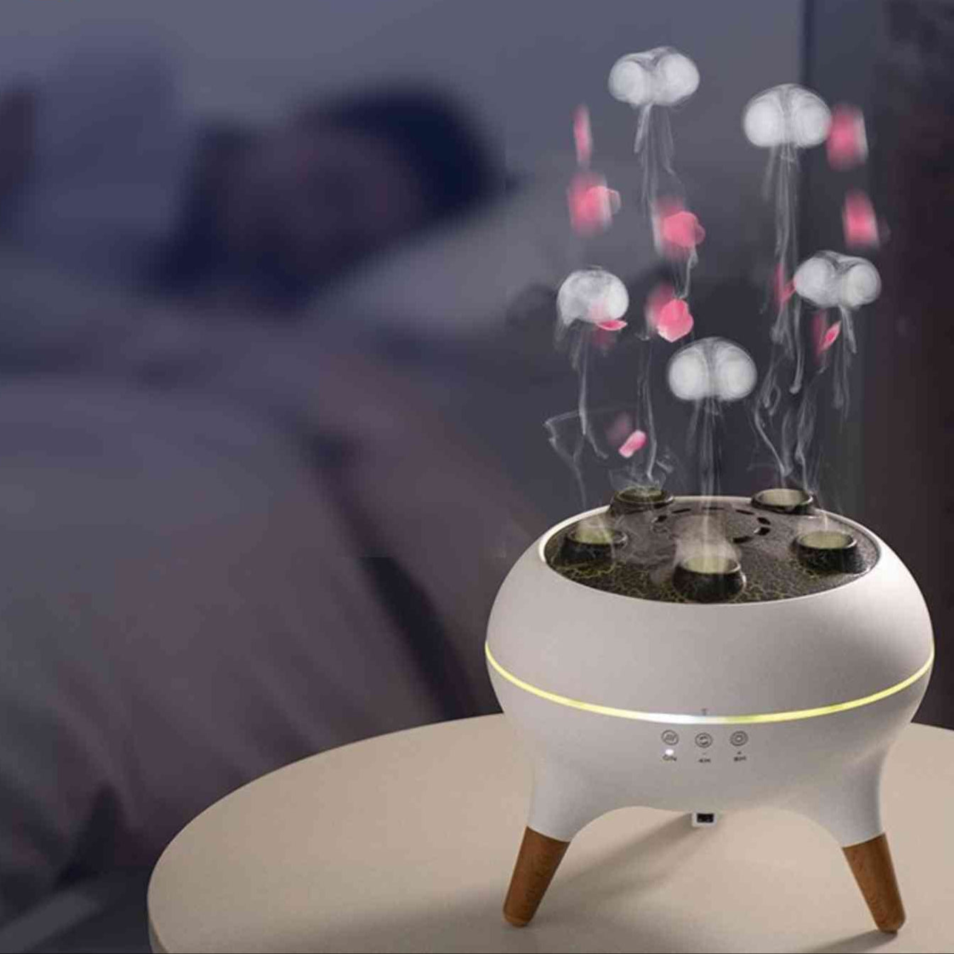 Flamora™ | Quallen-Diffusor | Flammenlicht, Aromanebel & stilvolles Holzdesign