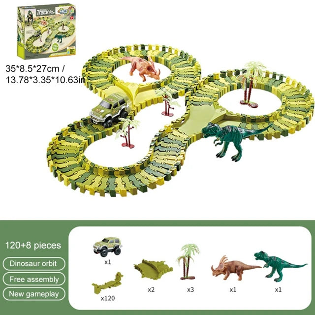 50% RABATT | RaptorRace™ | Dino-Adventure Rennstrecke – Modulare, drehbare Schienen & 200+ Teile für stundenlangen actionreichen Spielspaß